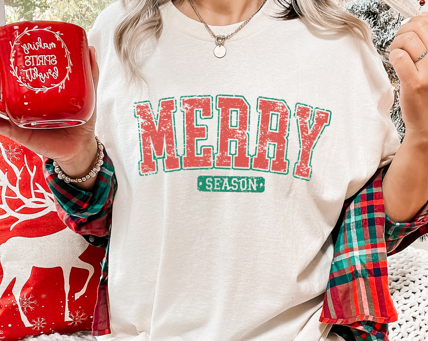 Merry Season Distressed Varsity Screen Print Transfer
